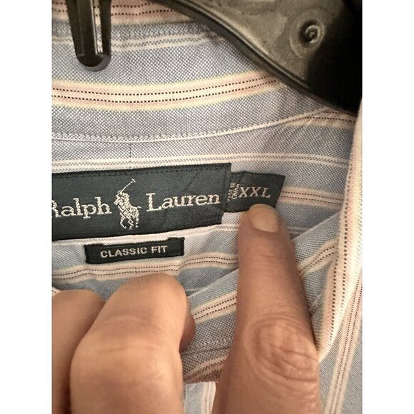 Vtg Ralph Lauren Men's Shirt XXL Blue Striped Logo Business Casual Grandpacore - Picture 7 of 10